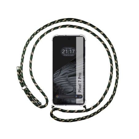 Funda Colgante Transparente para Google Pixel 7 Pro 5G con Cordon Verde / Dorado