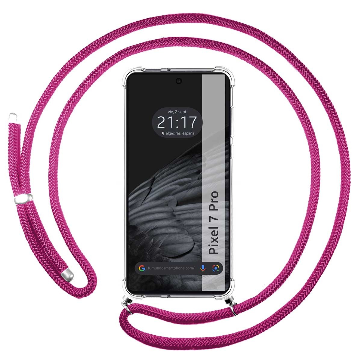 Funda Colgante Transparente para Google Pixel 7 Pro 5G con Cordon Rosa Fucsia