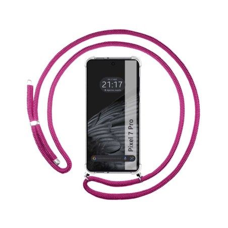 Funda Colgante Transparente para Google Pixel 7 Pro 5G con Cordon Rosa Fucsia