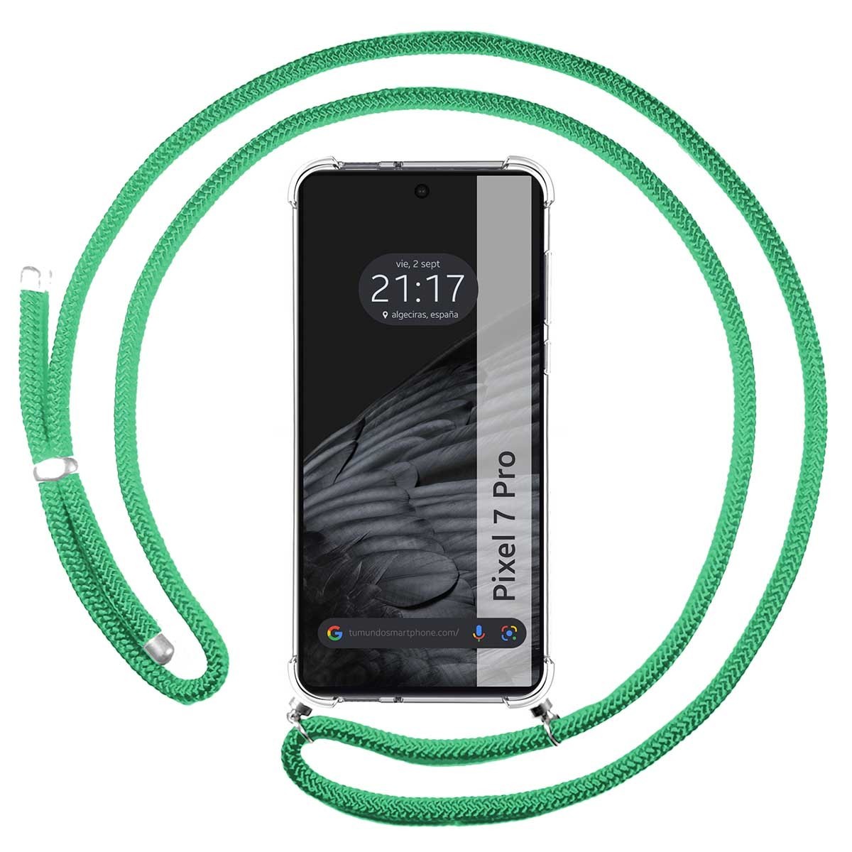 Funda Colgante Transparente para Google Pixel 7 Pro 5G con Cordon Verde Agua