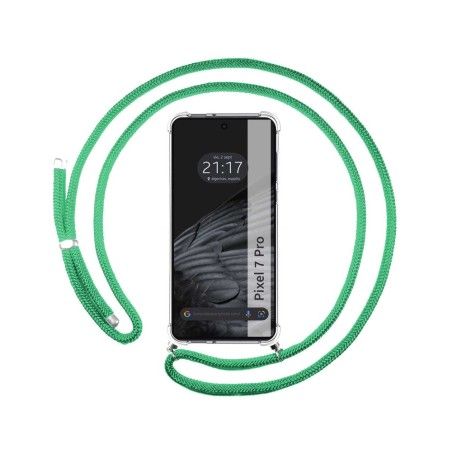 Funda Colgante Transparente para Google Pixel 7 Pro 5G con Cordon Verde Agua