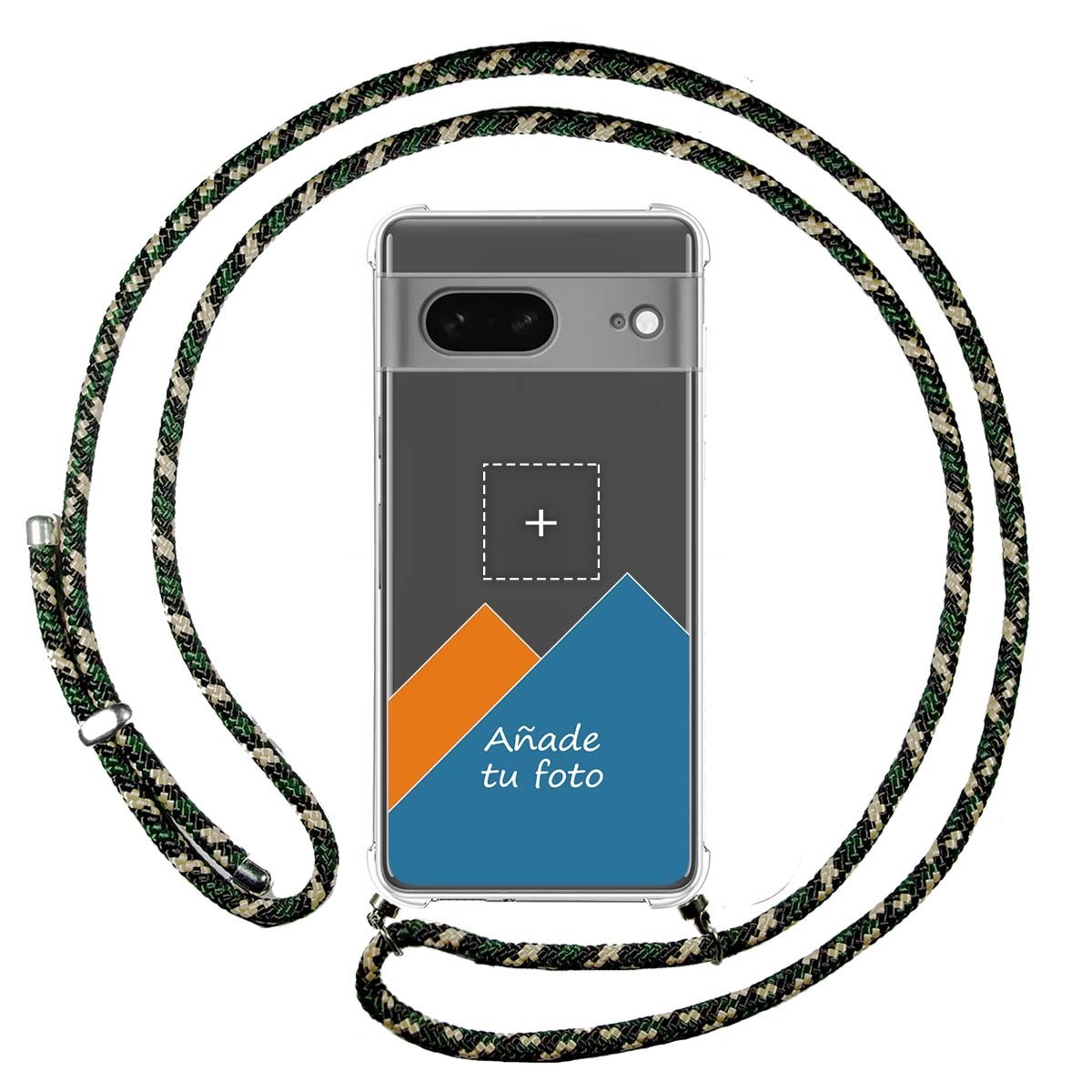 Personaliza tu Funda Colgante Transparente para Google Pixel 7 5G con Cordon Verde / Dorado Dibujo Personalizada