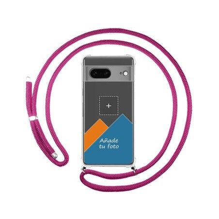 Personaliza tu Funda Colgante Transparente para Google Pixel 7 5G con Cordon Rosa Fucsia Dibujo Personalizada
