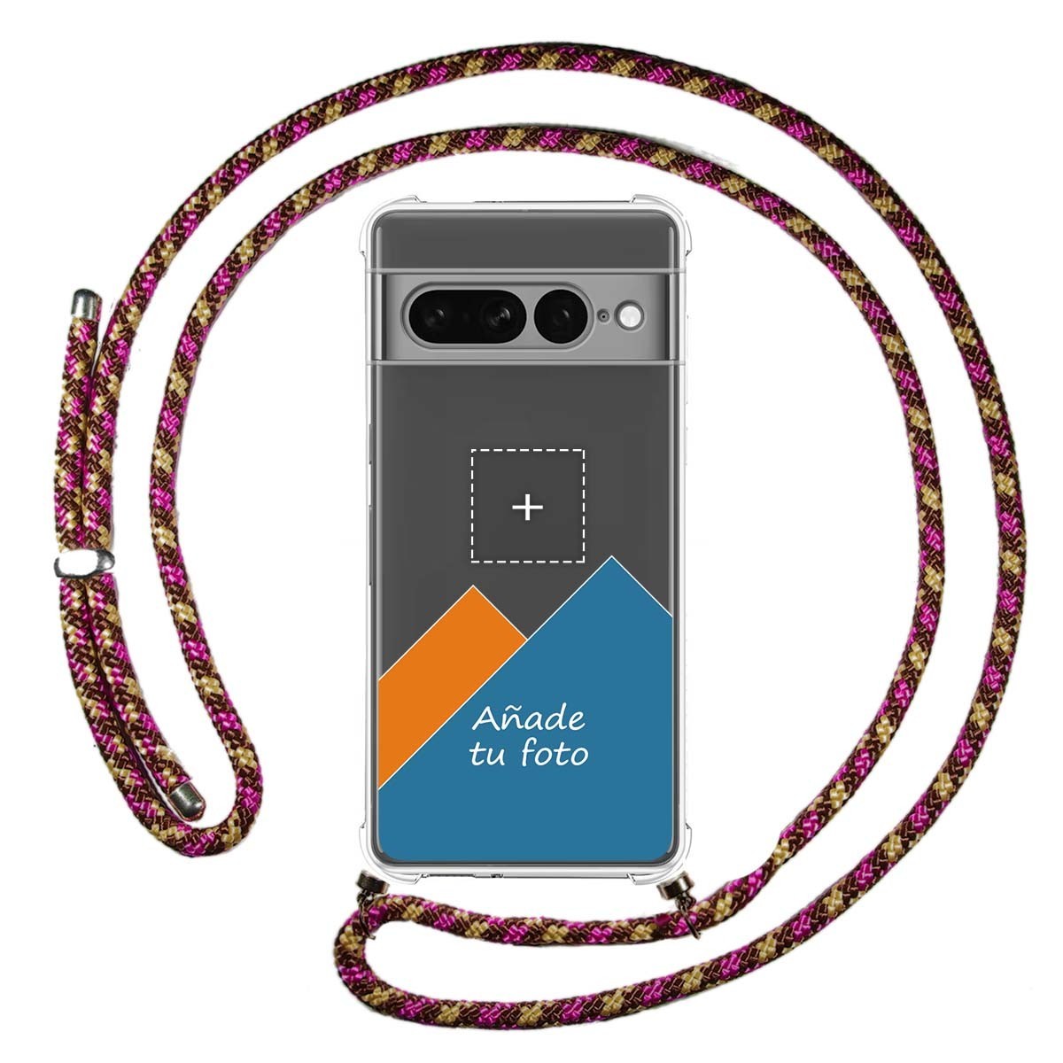 Personaliza tu Funda Colgante Transparente para Google Pixel 7 Pro 5G con Cordon Rosa / Dorado Dibujo Personalizada