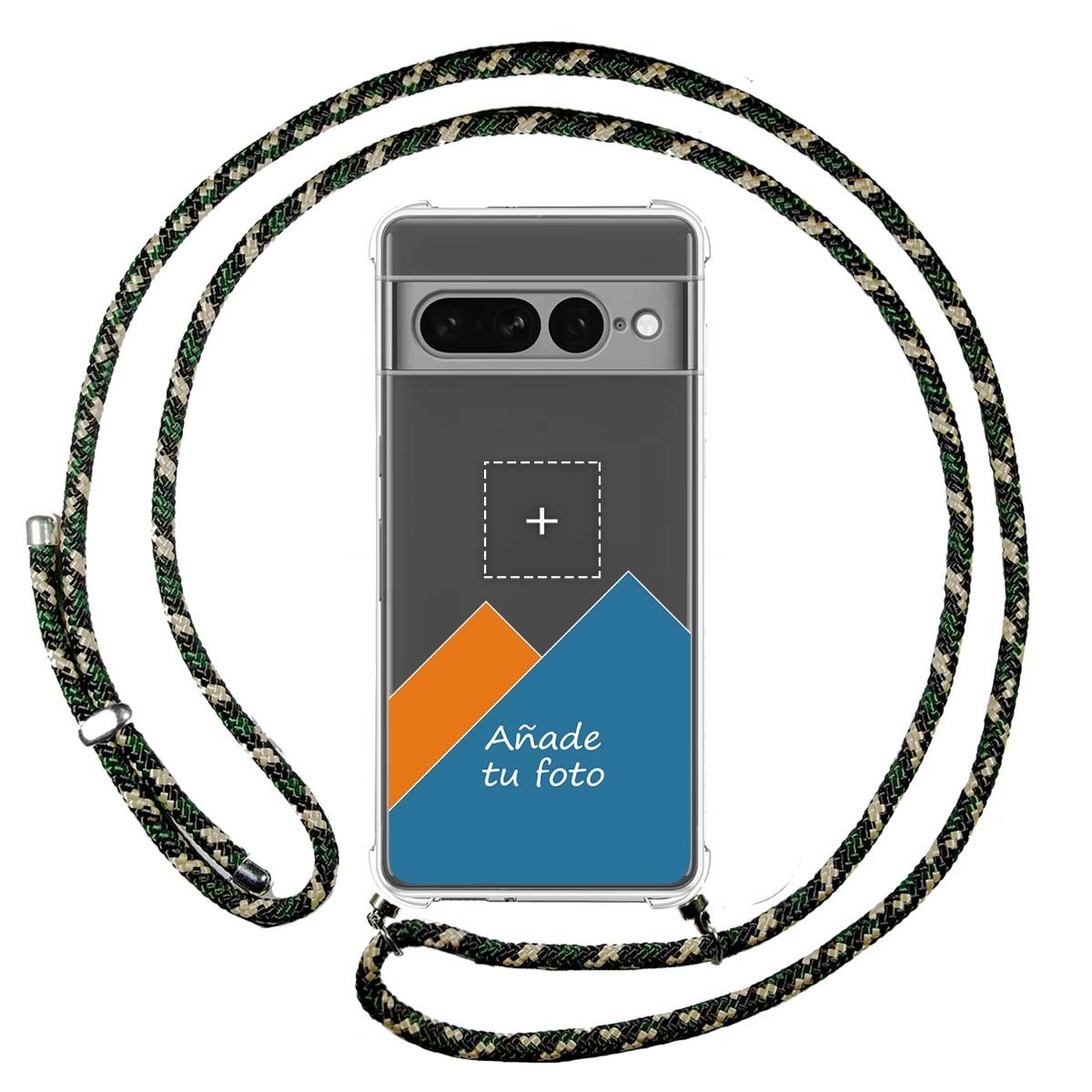 Personaliza tu Funda Colgante Transparente para Google Pixel 7 Pro 5G con Cordon Verde / Dorado Dibujo Personalizada
