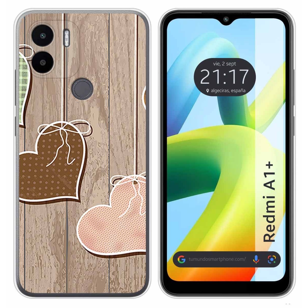 Funda Silicona para Xiaomi Redmi A1 Plus diseño Corazones Madera Dibujos