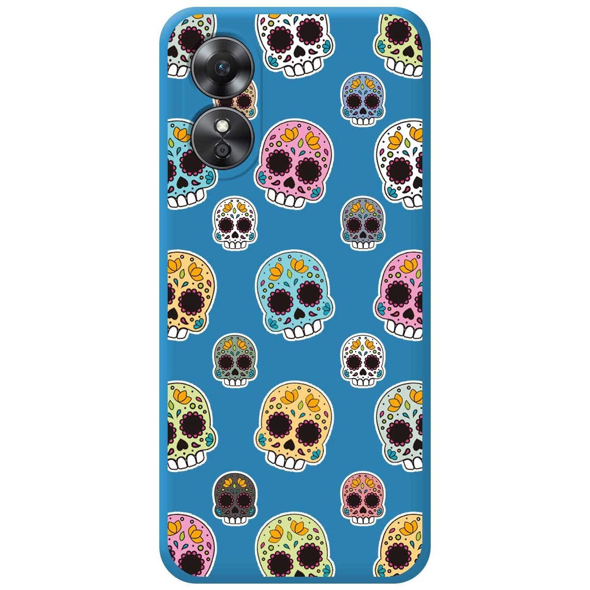 Funda Silicona Líquida Azul para Oppo A17 diseño Catrina Dibujos