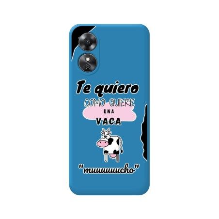 Funda Silicona Líquida Azul para Oppo A17 diseño Vaca Dibujos