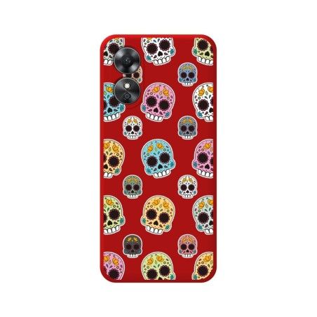 Funda Silicona Líquida Roja para Oppo A17 diseño Catrina Dibujos