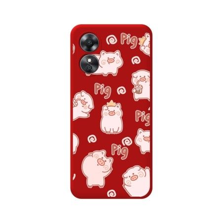 Funda Silicona Líquida Roja para Oppo A17 diseño Cerdos Dibujos