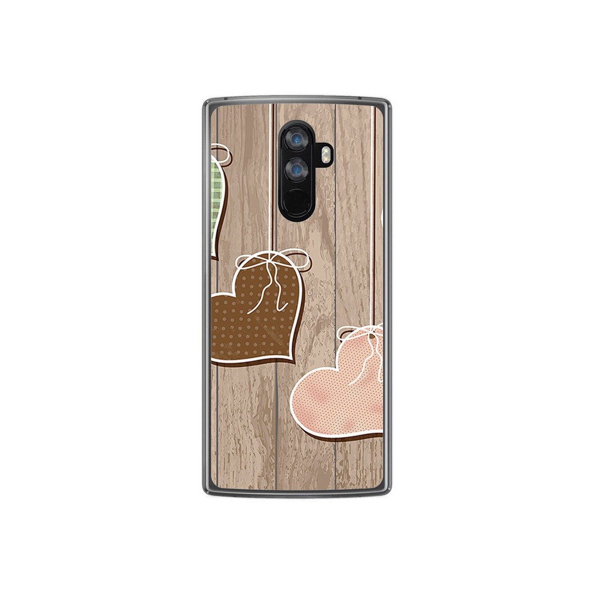 Funda Gel Tpu para Doogee Mix 2 Diseño Corazones Madera Dibujos