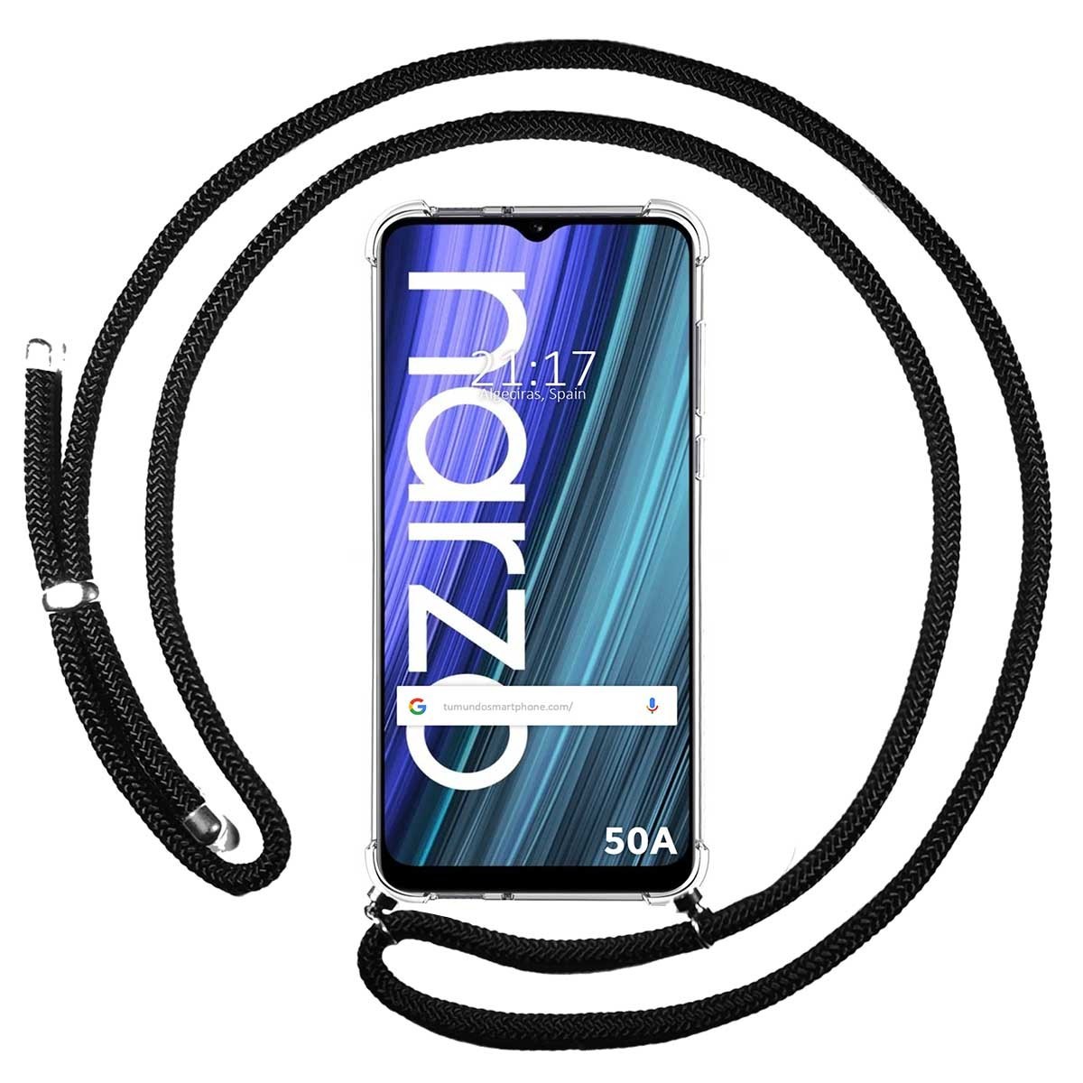 Funda Colgante Transparente para Realme Narzo 50A con Cordon Negro
