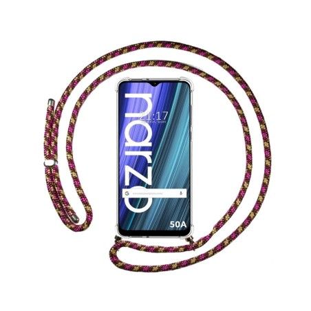 Funda Colgante Transparente para Realme Narzo 50A con Cordon Rosa / Dorado