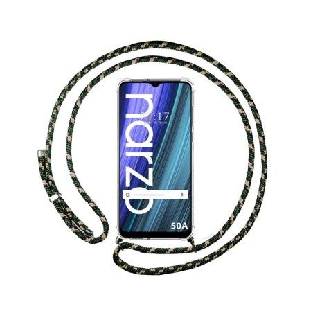 Funda Colgante Transparente para Realme Narzo 50A con Cordon Verde / Dorado