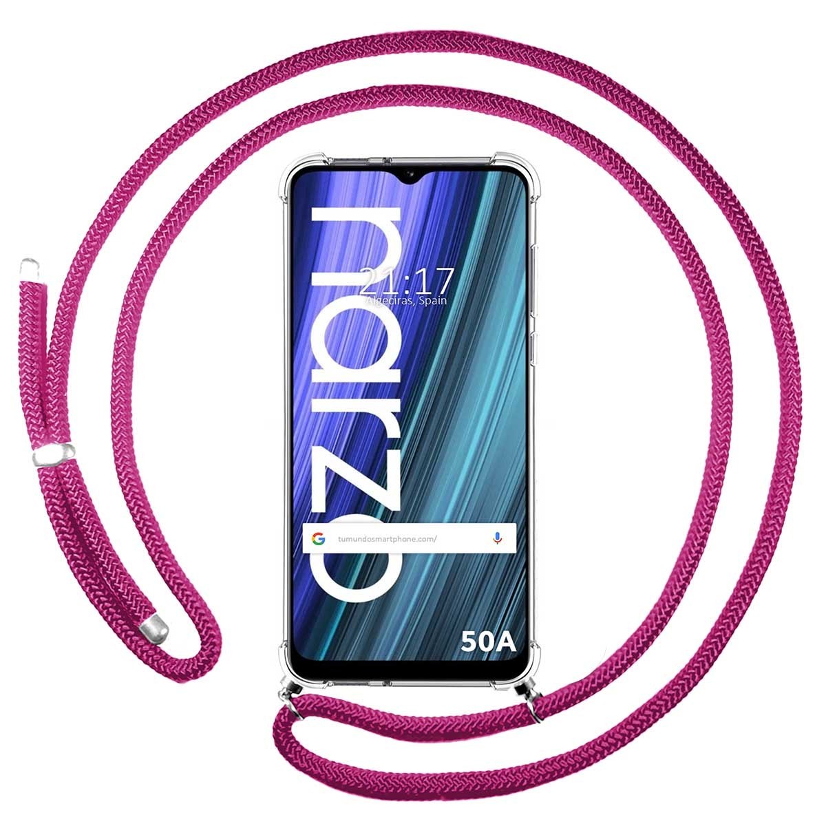 Funda Colgante Transparente para Realme Narzo 50A con Cordon Rosa Fucsia
