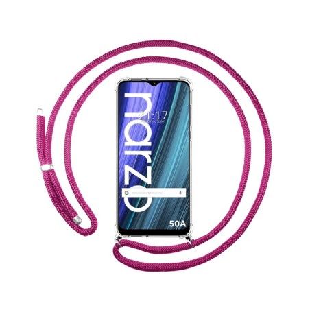 Funda Colgante Transparente para Realme Narzo 50A con Cordon Rosa Fucsia