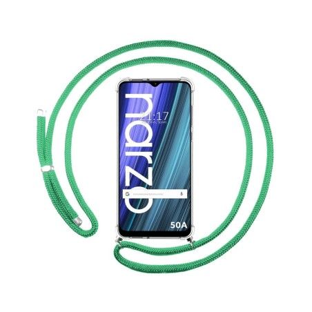 Funda Colgante Transparente para Realme Narzo 50A con Cordon Verde Agua
