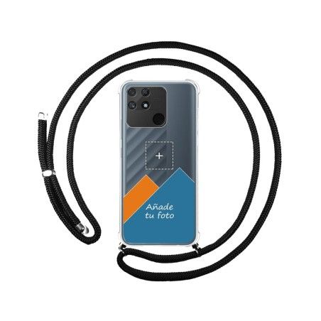 Personaliza tu Funda Colgante Transparente para Realme Narzo 50A con Cordon Negro Dibujo Personalizada