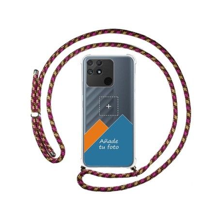 Personaliza tu Funda Colgante Transparente para Realme Narzo 50A con Cordon Rosa / Dorado Dibujo Personalizada