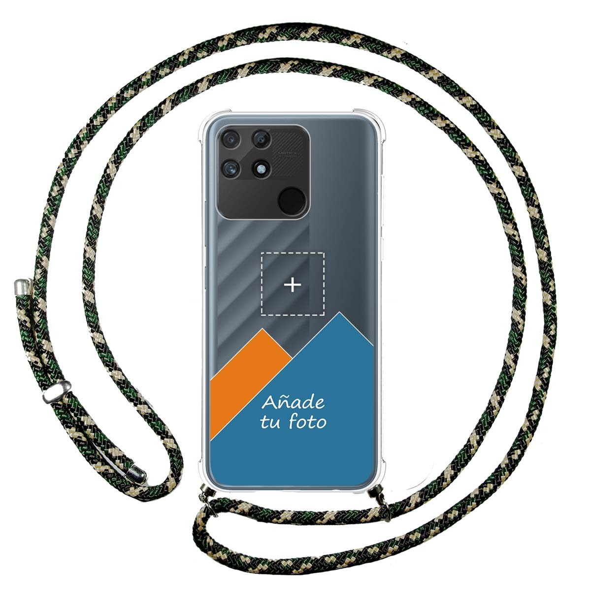 Personaliza tu Funda Colgante Transparente para Realme Narzo 50A con Cordon Verde / Dorado Dibujo Personalizada