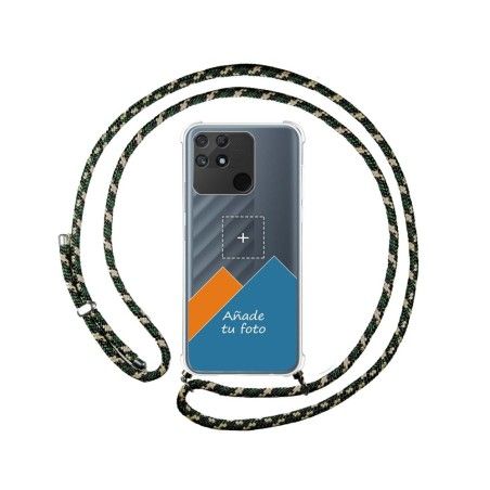 Personaliza tu Funda Colgante Transparente para Realme Narzo 50A con Cordon Verde / Dorado Dibujo Personalizada