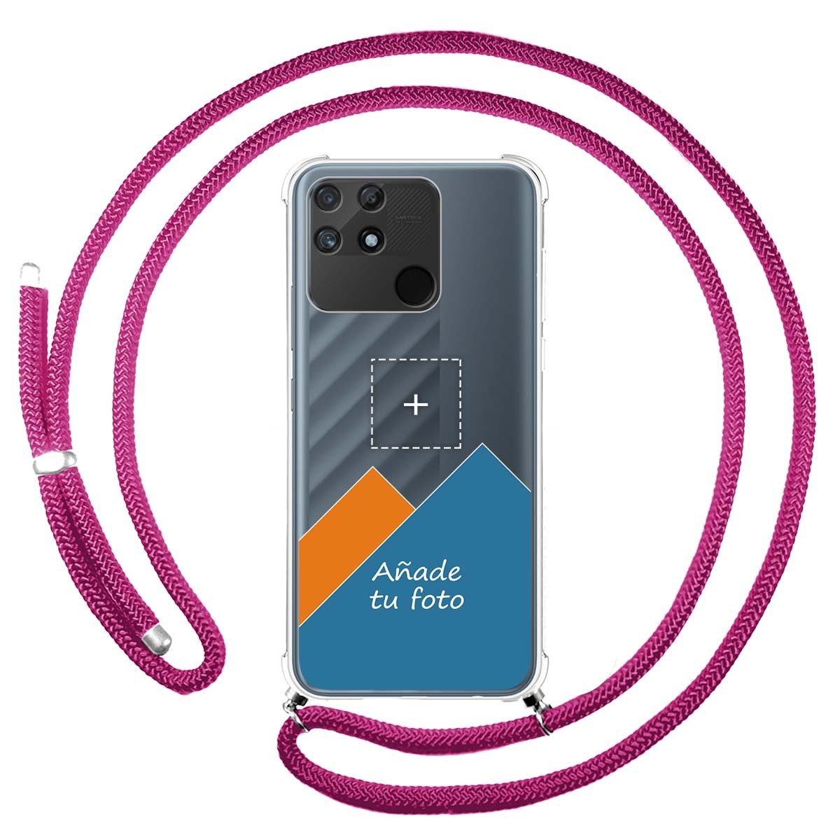 Personaliza tu Funda Colgante Transparente para Realme Narzo 50A con Cordon Rosa Fucsia Dibujo Personalizada