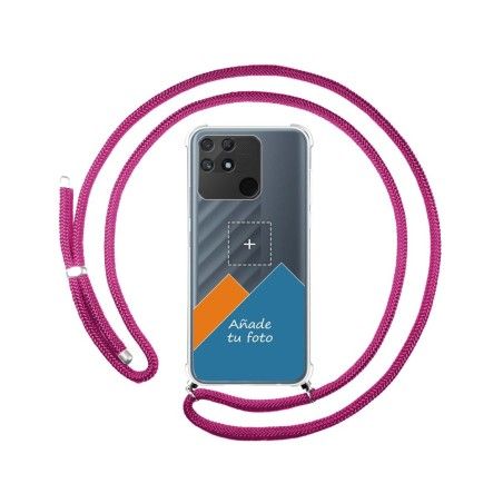 Personaliza tu Funda Colgante Transparente para Realme Narzo 50A con Cordon Rosa Fucsia Dibujo Personalizada