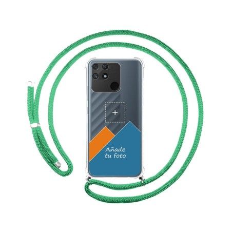 Personaliza tu Funda Colgante Transparente para Realme Narzo 50A con Cordon Verde Agua Dibujo Personalizada