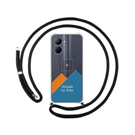 Personaliza tu Funda Colgante Transparente para Realme C33 con Cordon Negro Dibujo Personalizada