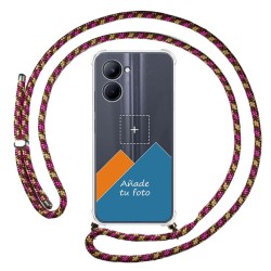 Personaliza tu Funda Colgante Transparente para Realme C33 con Cordon Rosa / Dorado Dibujo Personalizada