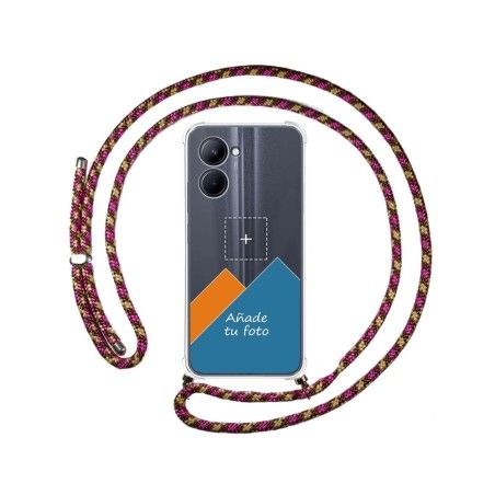Personaliza tu Funda Colgante Transparente para Realme C33 con Cordon Rosa / Dorado Dibujo Personalizada