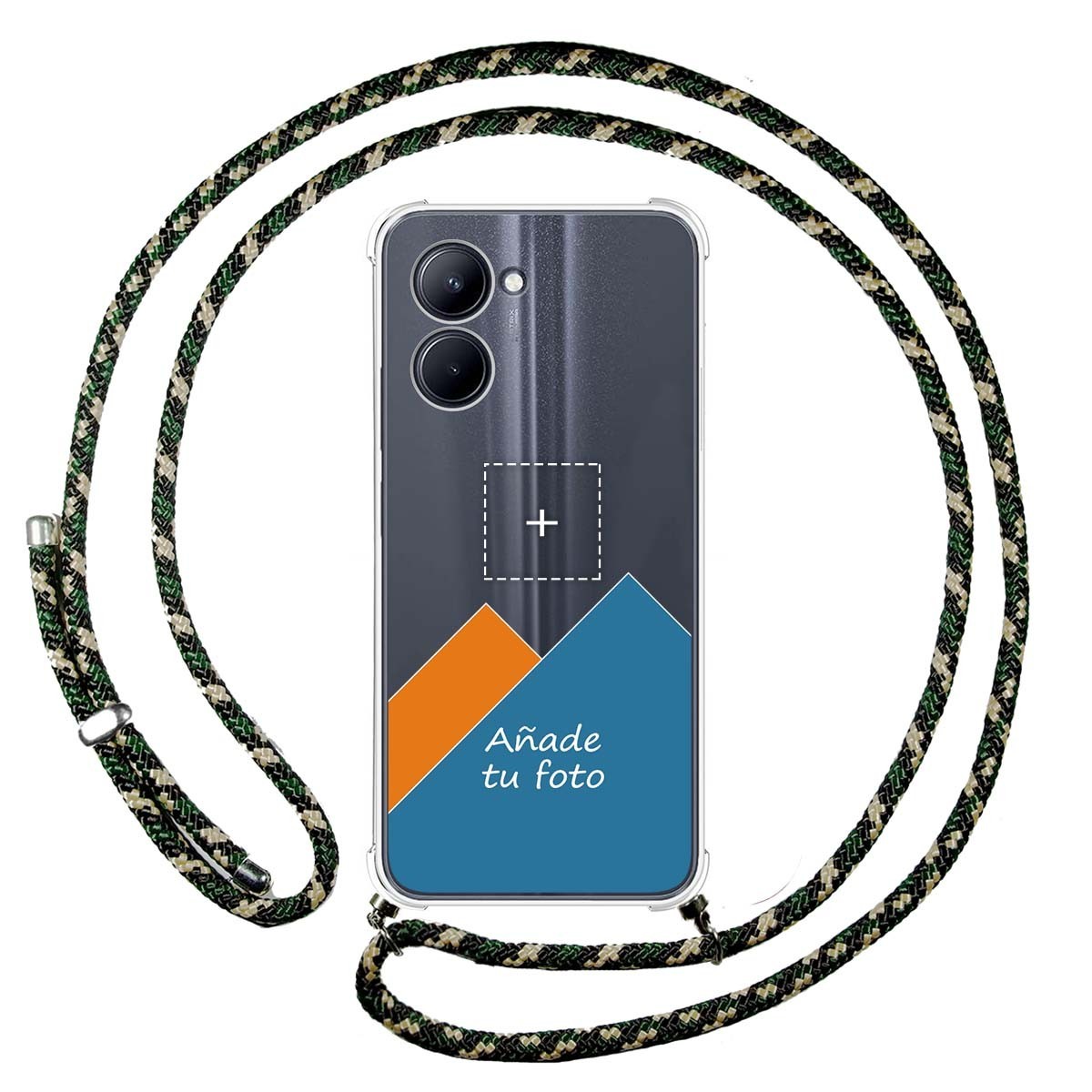 Personaliza tu Funda Colgante Transparente para Realme C33 con Cordon Verde / Dorado Dibujo Personalizada