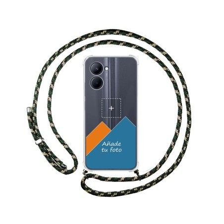Personaliza tu Funda Colgante Transparente para Realme C33 con Cordon Verde / Dorado Dibujo Personalizada