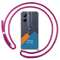 Personaliza tu Funda Colgante Transparente para Realme C33 con Cordon Rosa Fucsia Dibujo Personalizada
