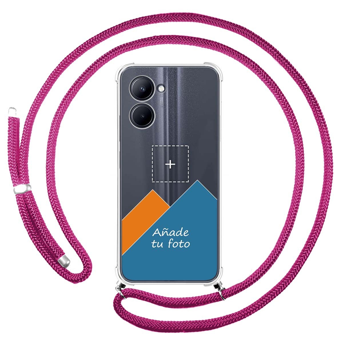 Personaliza tu Funda Colgante Transparente para Realme C33 con Cordon Rosa Fucsia Dibujo Personalizada