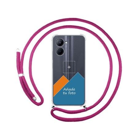 Personaliza tu Funda Colgante Transparente para Realme C33 con Cordon Rosa Fucsia Dibujo Personalizada