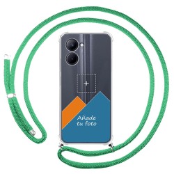 Personaliza tu Funda Colgante Transparente para Realme C33 con Cordon Verde Agua Dibujo Personalizada