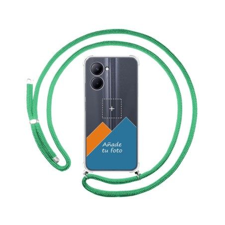 Personaliza tu Funda Colgante Transparente para Realme C33 con Cordon Verde Agua Dibujo Personalizada