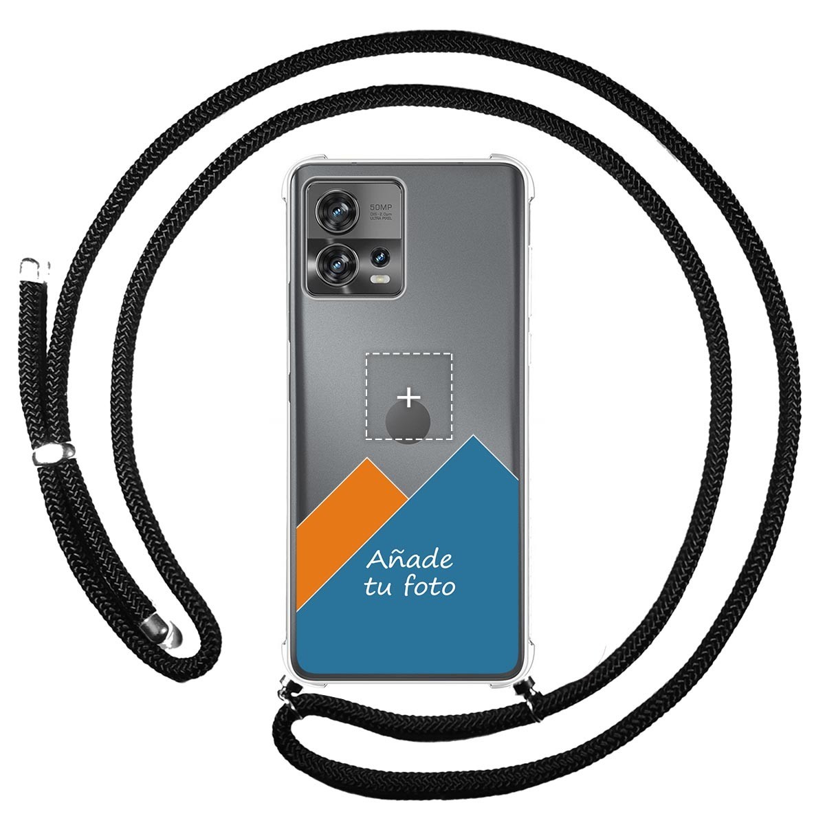 Personaliza tu Funda Colgante Transparente para Motorola Edge 30 Fusion 5G con Cordon Negro Dibujo Personalizada