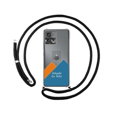 Personaliza tu Funda Colgante Transparente para Motorola Edge 30 Fusion 5G con Cordon Negro Dibujo Personalizada