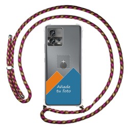 Personaliza tu Funda Colgante Transparente para Motorola Edge 30 Fusion 5G con Cordon Rosa / Dorado Dibujo Personalizada