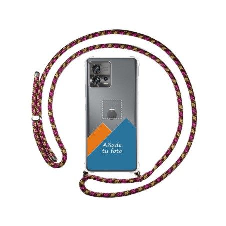 Personaliza tu Funda Colgante Transparente para Motorola Edge 30 Fusion 5G con Cordon Rosa / Dorado Dibujo Personalizada