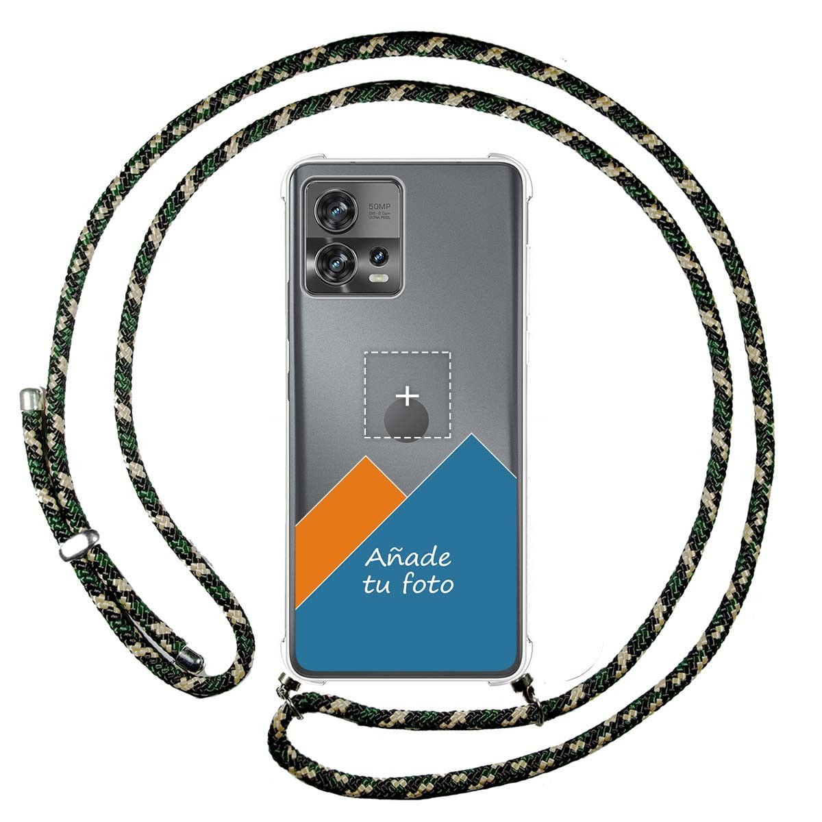 Personaliza tu Funda Colgante Transparente para Motorola Edge 30 Fusion 5G con Cordon Verde / Dorado Dibujo Personalizada