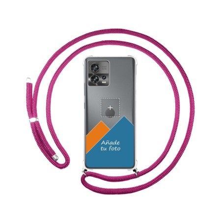 Personaliza tu Funda Colgante Transparente para Motorola Edge 30 Fusion 5G con Cordon Rosa Fucsia Dibujo Personalizada
