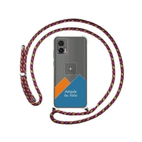 Personaliza tu Funda Colgante Transparente para Motorola Edge 30 Neo 5G con Cordon Rosa / Dorado Dibujo Personalizada