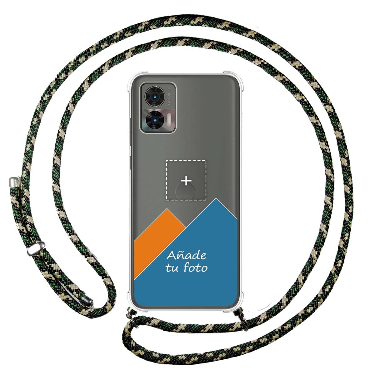 Personaliza tu Funda Colgante Transparente para Motorola Edge 30 Neo 5G con Cordon Verde / Dorado Dibujo Personalizada