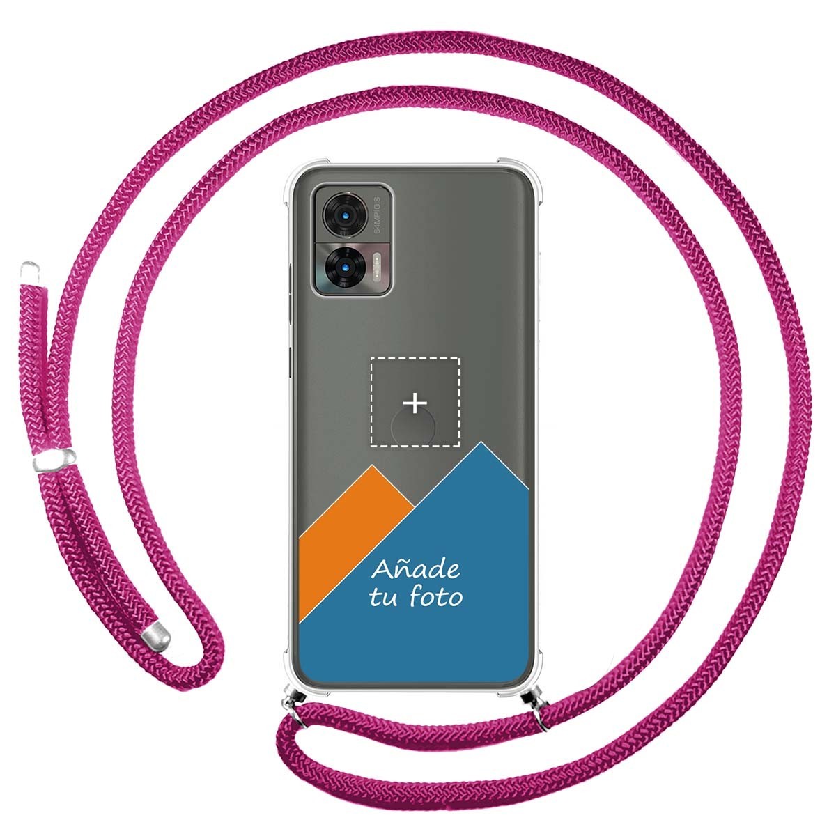 Personaliza tu Funda Colgante Transparente para Motorola Edge 30 Neo 5G con Cordon Rosa Fucsia Dibujo Personalizada