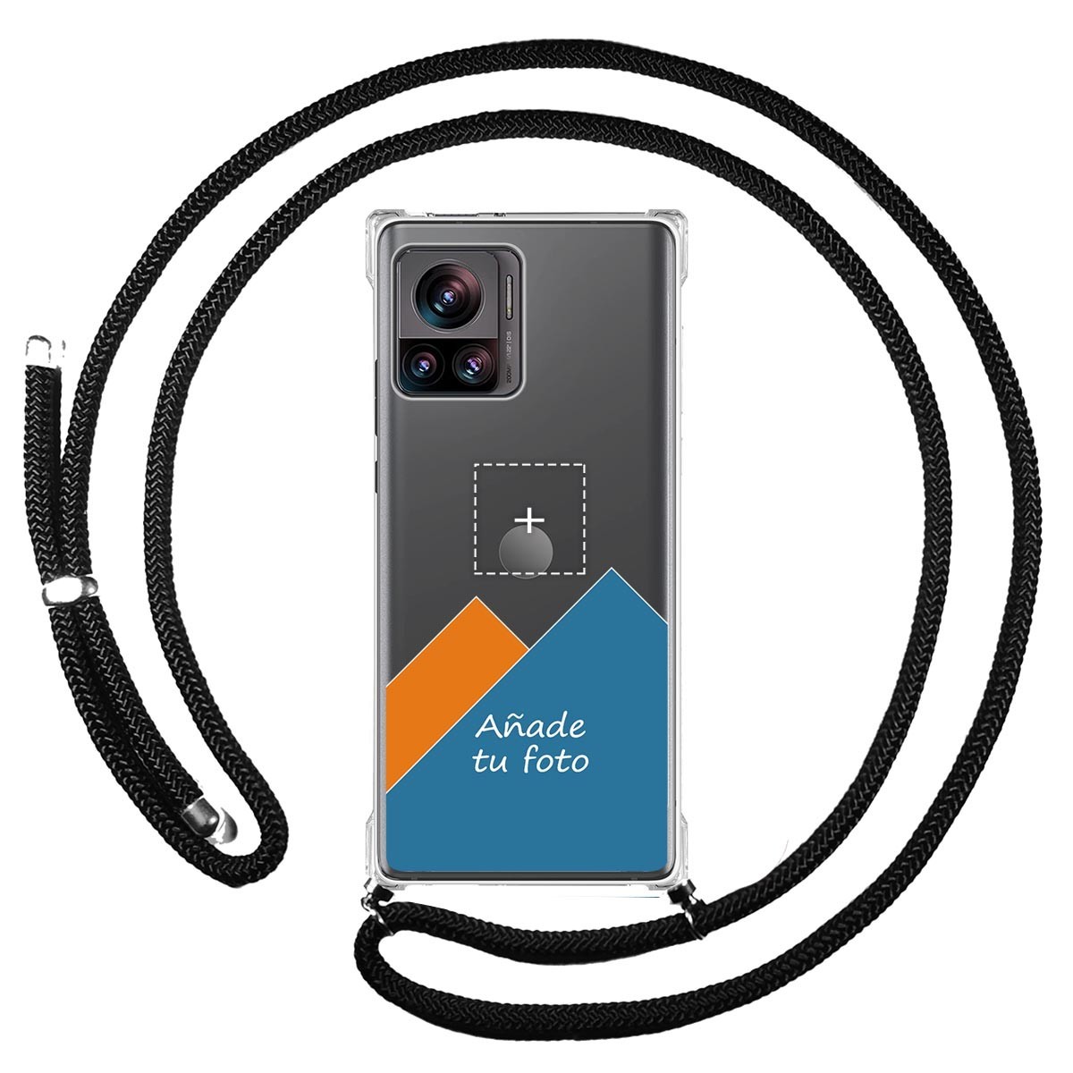 Personaliza tu Funda Colgante Transparente para Motorola Edge 30 Ultra 5G con Cordon Negro Dibujo Personalizada