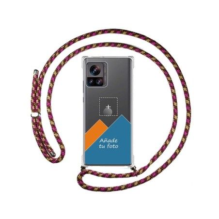 Personaliza tu Funda Colgante Transparente para Motorola Edge 30 Ultra 5G con Cordon Rosa / Dorado Dibujo Personalizada