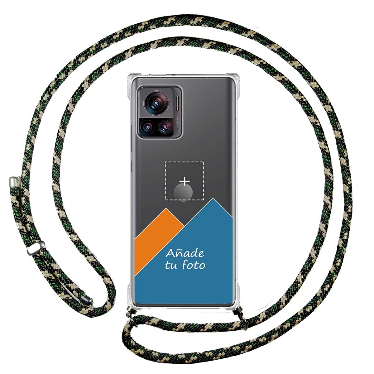 Personaliza tu Funda Colgante Transparente para Motorola Edge 30 Ultra 5G con Cordon Verde / Dorado Dibujo Personalizada